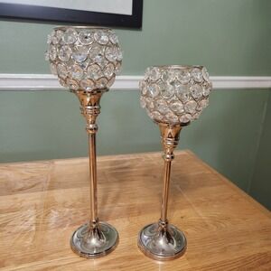 2 Pieces Silver Crystal Jewled Candlestick Tea Light Wedding Birthday Decor